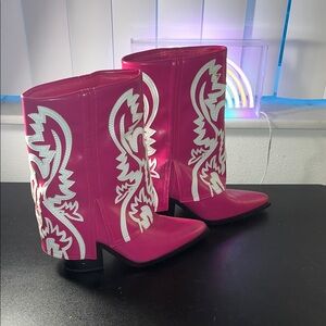 Vibrant Pink Embroidered Heeled Boots